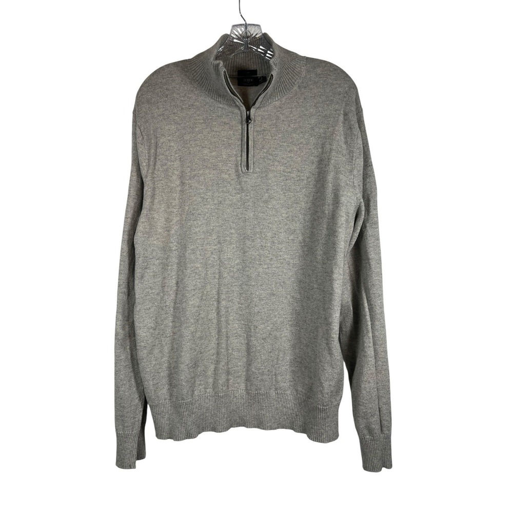 J Crew Sz XL Men's 1/4 Zip‎ Sweater Beige Tan Brown Heathered Cotton Wool Blend